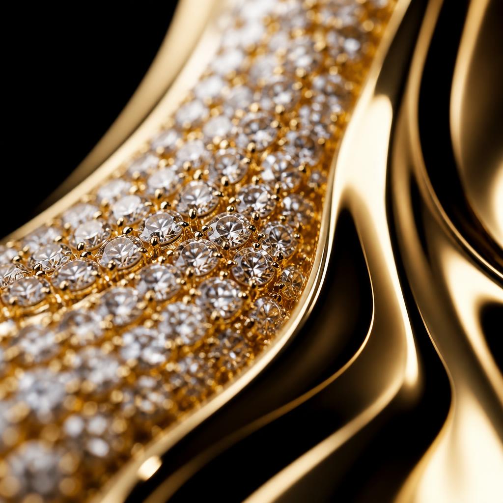 Close detail of diamonds set in polished gold
